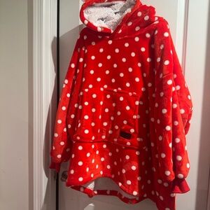 Women’s Red Polka Dot Oversized Blanket Hoodie O/S